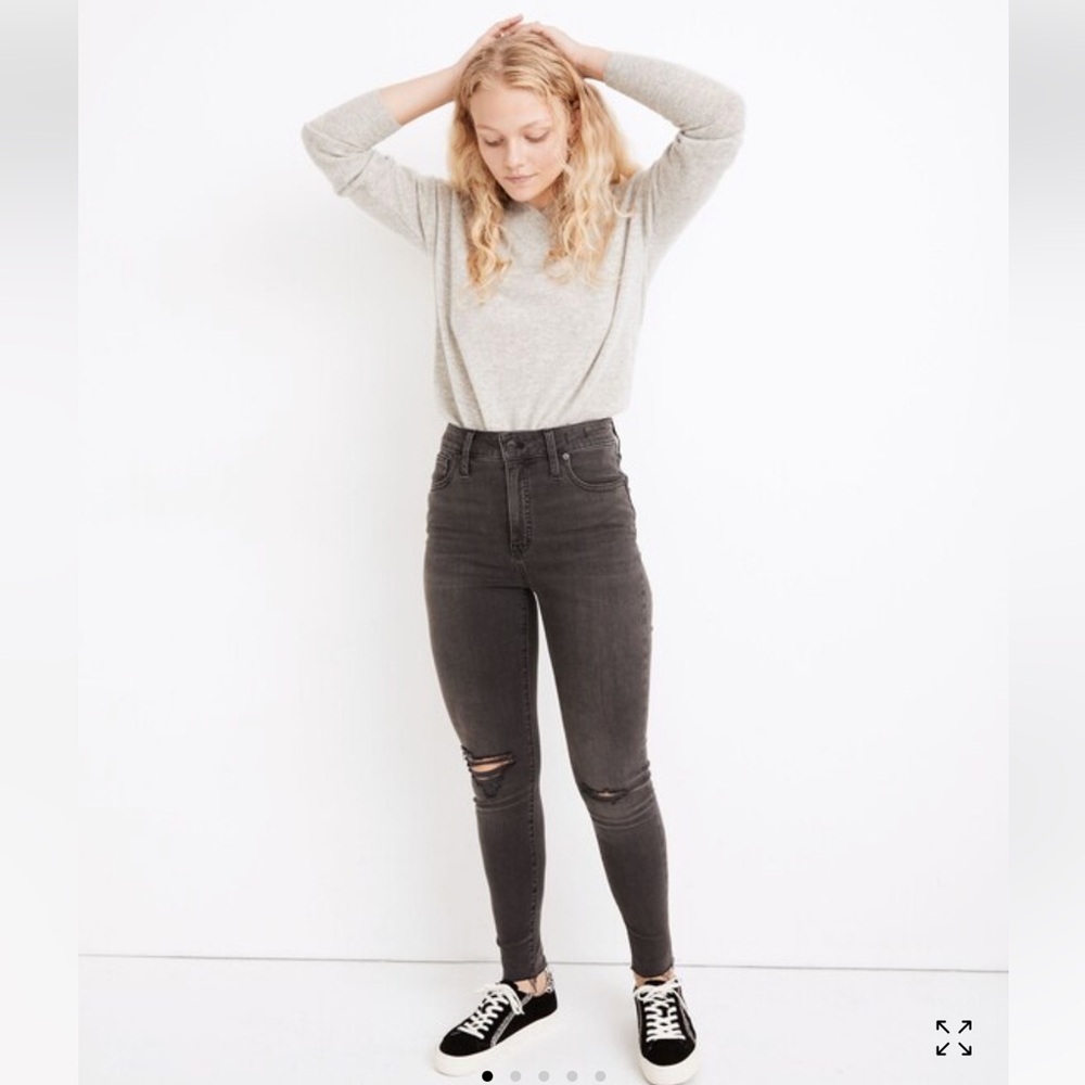 Madewell Curvy High-Rise Skinny Jeans, Distressed Black Sea, EUC!